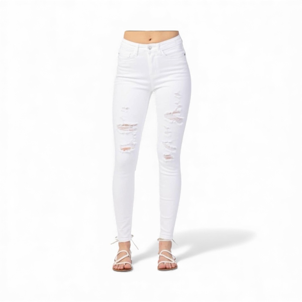 White Distressed High-Rise Skinny Jeans - Women